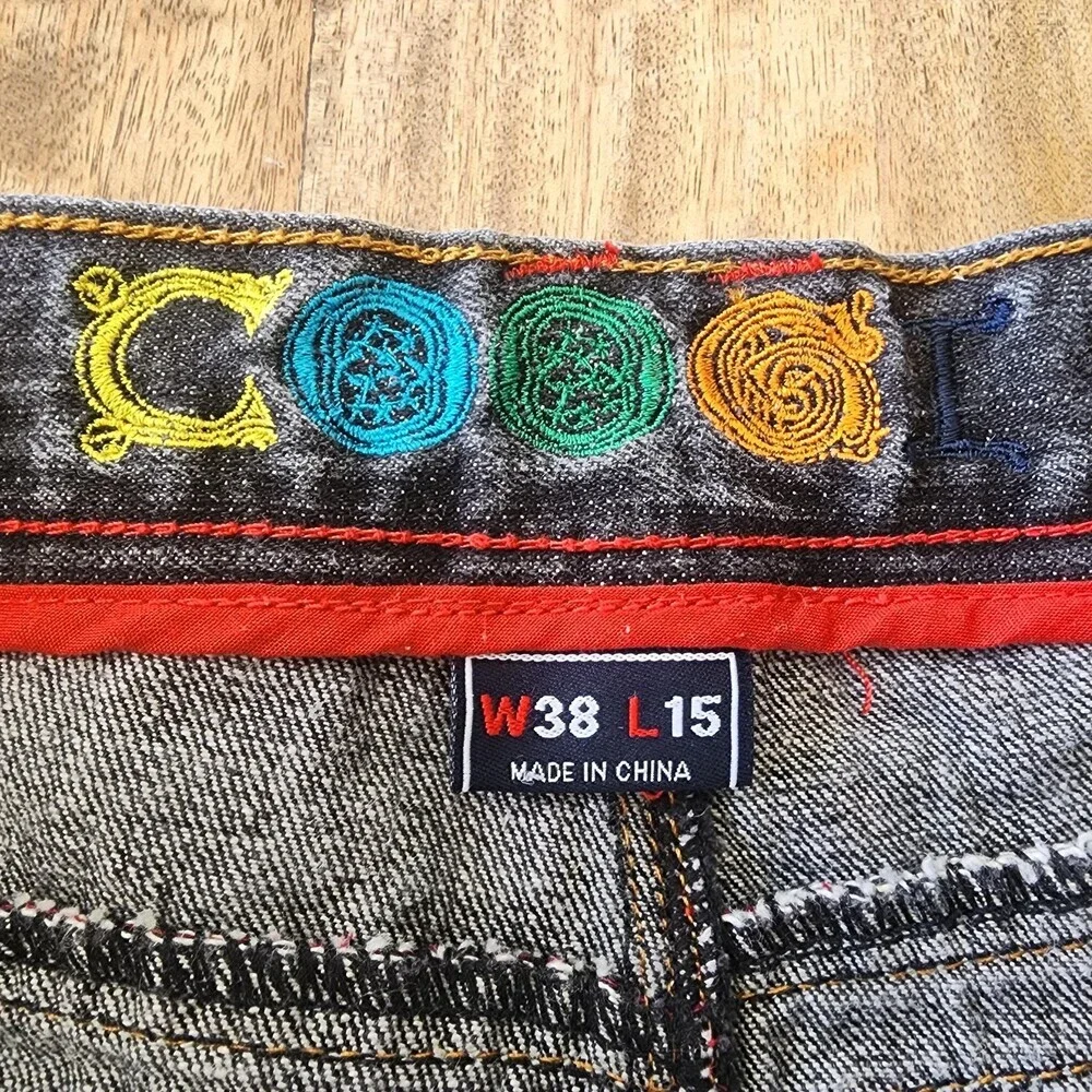 Coogi Shorts Mens 38 Gray Denim Bermuda Embroidered Logo Hip Hop Colorful